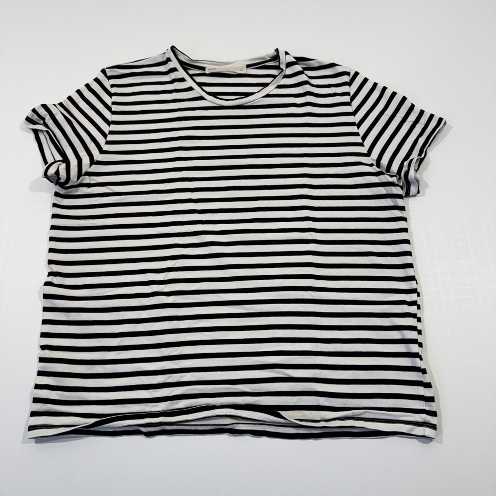 Oak + Fort T-Shirt Women Large Black White Striped Short Sleeve Cotton KT-8696-W
